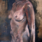 Vrouw Met Rode Handdoek 55x120 Cm.acryl Op Doek